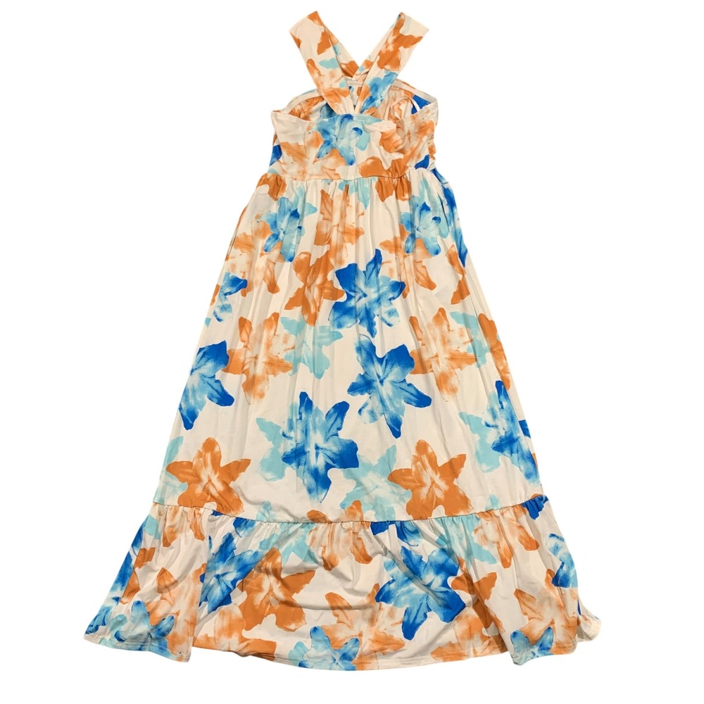 Grace‎ Karin Women's Floral Halter Maxi Beach Dress White Blue Orange Size M - Picture 6 of 6